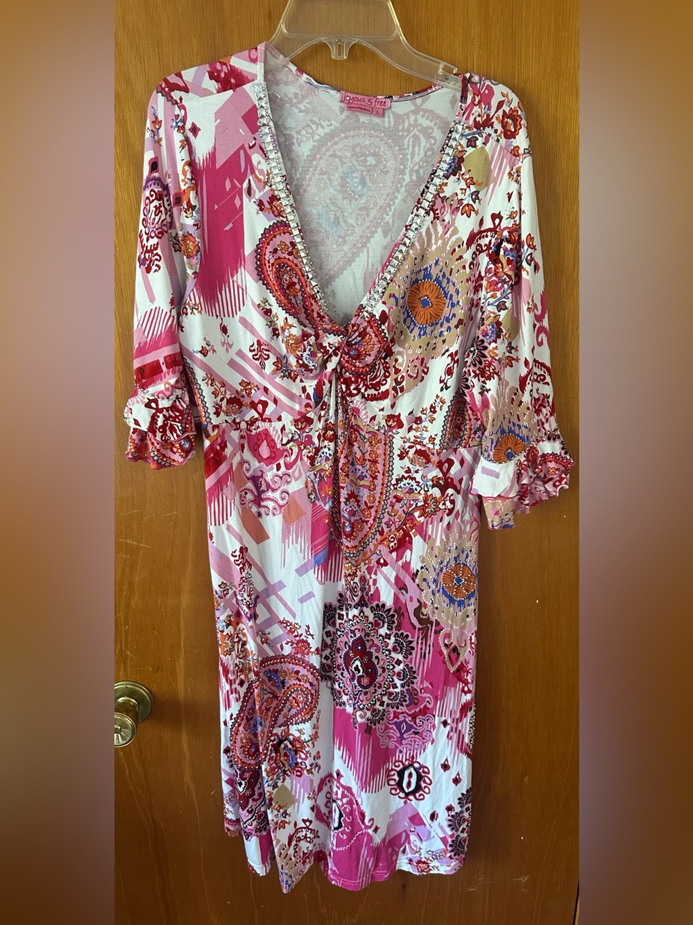Joyous & Free Pink Paisley Medallion Rhinestone Knit Dress Large L